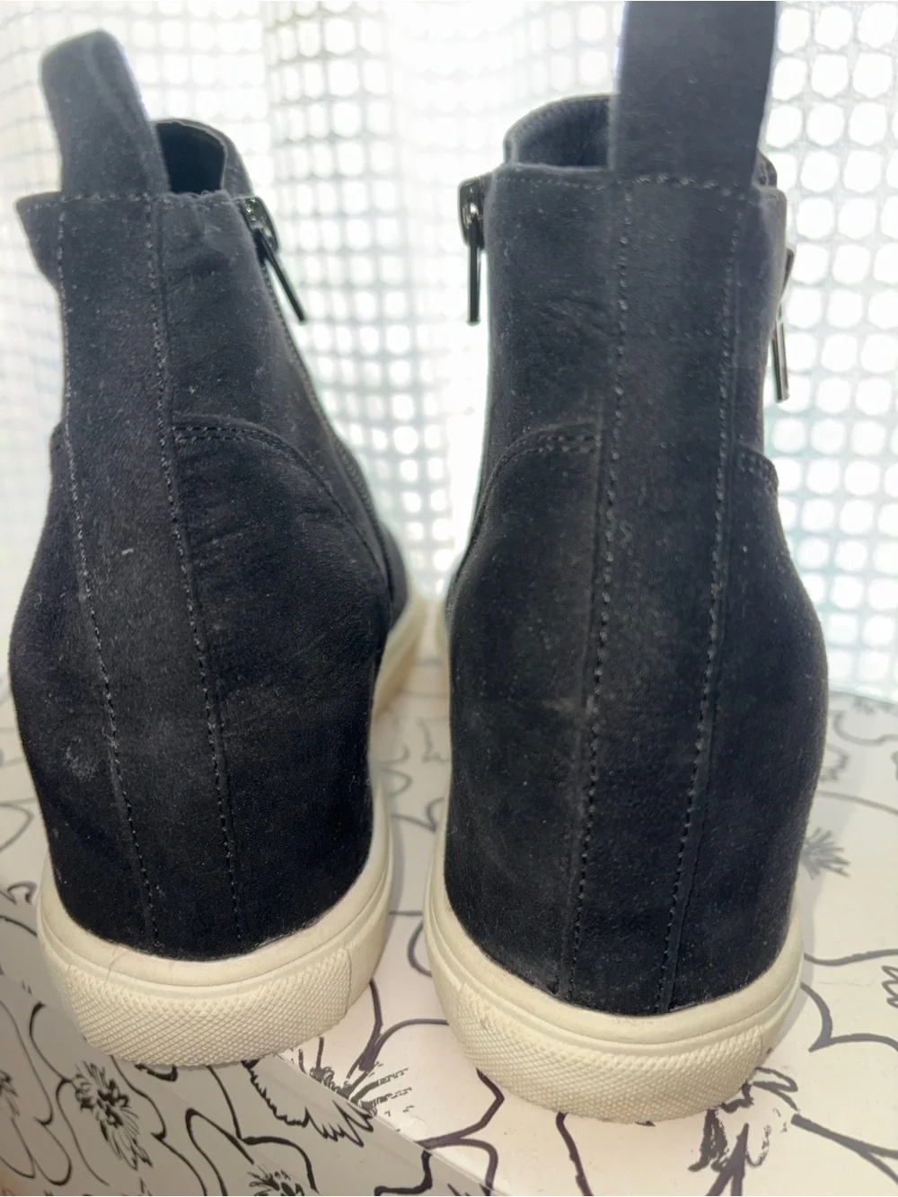 Madden Girl Black Suede Wedge Ankle Sneakers with Side Zipper